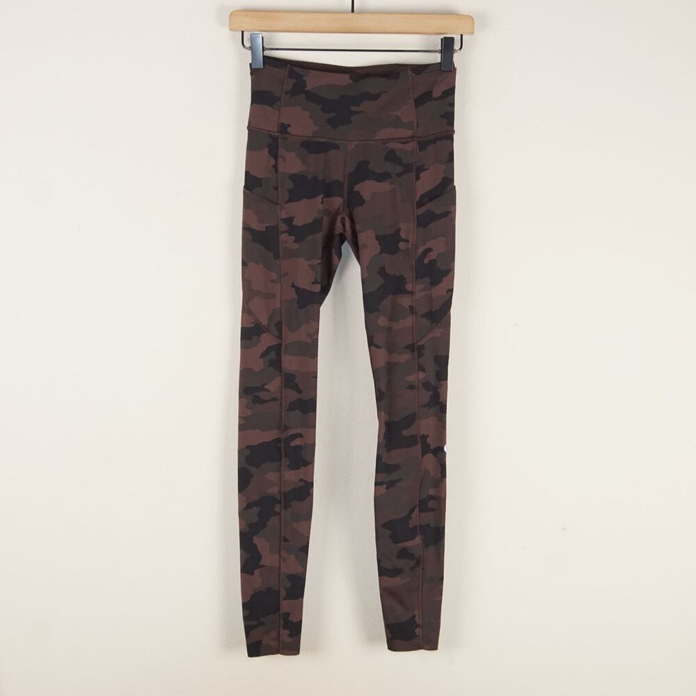 Lululemon Fast and Free Nonreflective Camo Brown Earth 28" Tight Leggings Sz 4